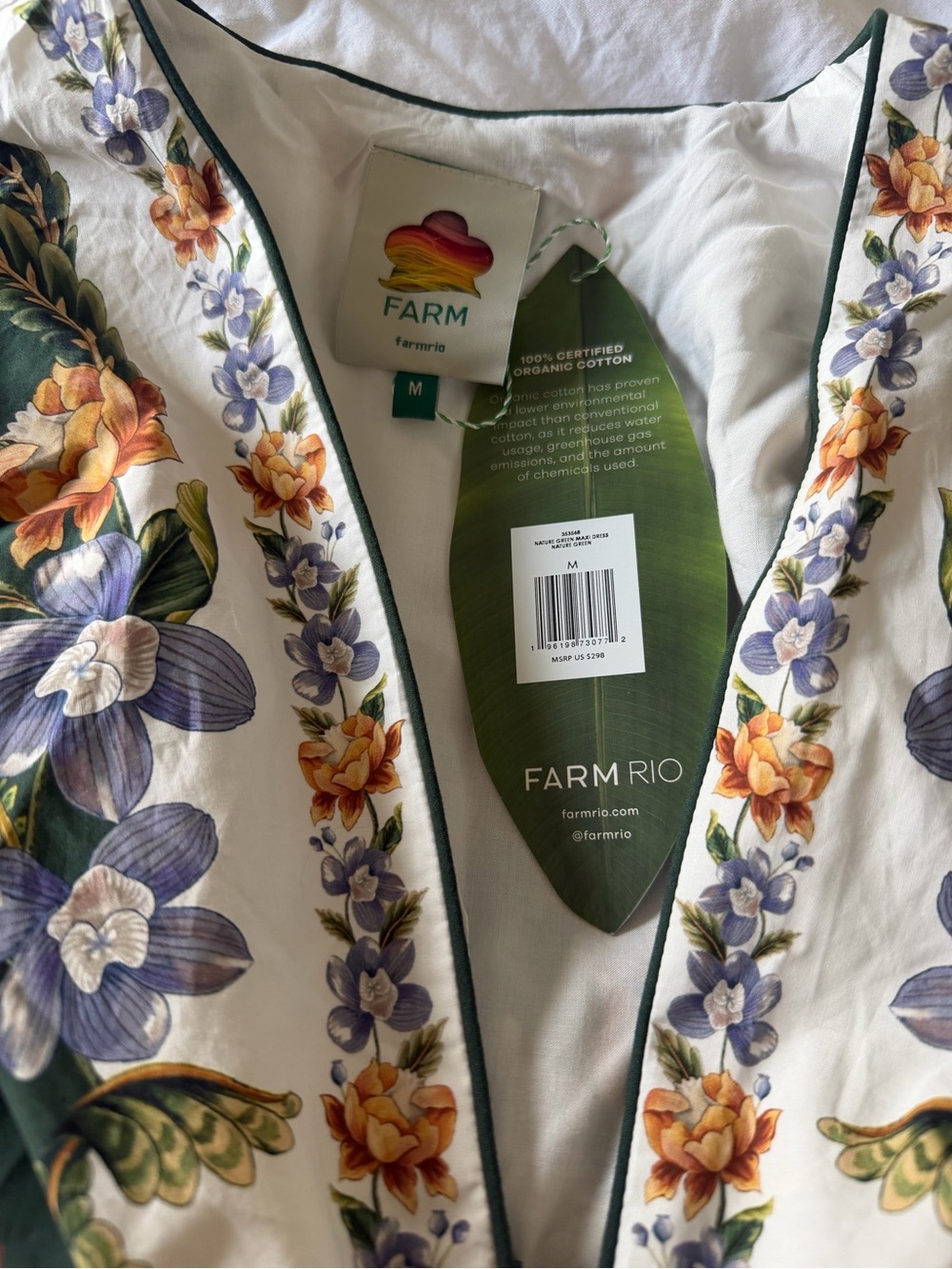 FARM Rio Green Floral Maxi Dress with Cream Trim - Picture 5 of 5